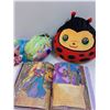 Image 2 : Lot: Children's Lady Bug Stuffy, Bicycle Helmet, Barbie Storybook, (4) Garbage Bags