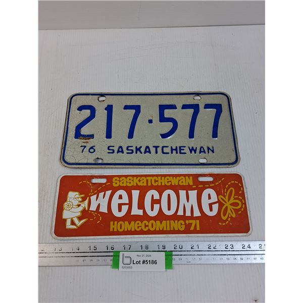 Saskatchewan License Plate: 1976 & Homecoming 1971