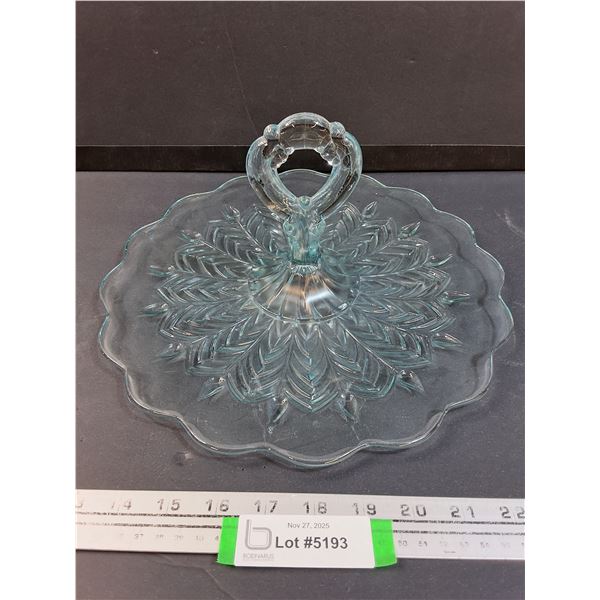 Light Blue Glass Dessert Tray - 12" Diameter