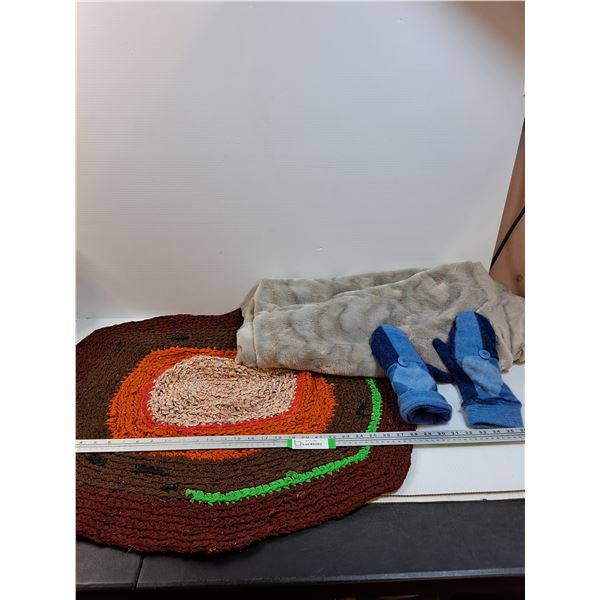 Handmade Knot Rug, Mittens & Faux Soft Fur Throw Blanket
