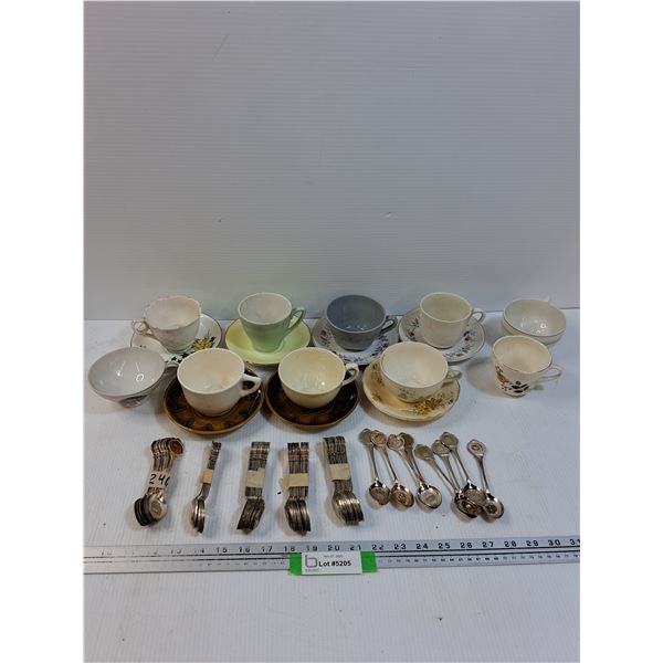 Various Tea Cup & Saucers & Collector Spoons