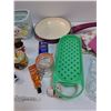 Image 4 : Lot: Pink Kitchen Pots, Frying Pan, Tupperware Cheese Grater, Christmas Toothpick Holders, Misc