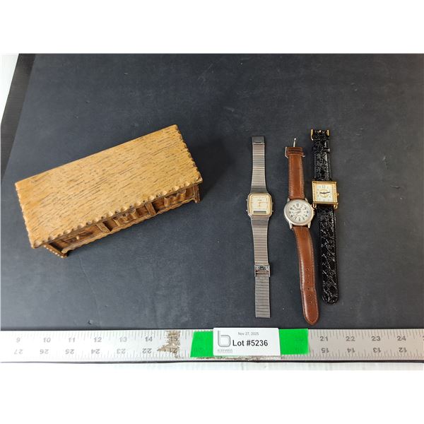 Wooden Storage Boxes & (3) Watches- As Is