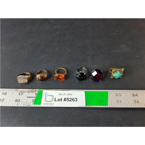 (6) Rings, Some with Artificial Gemstones- 6.5 to 8