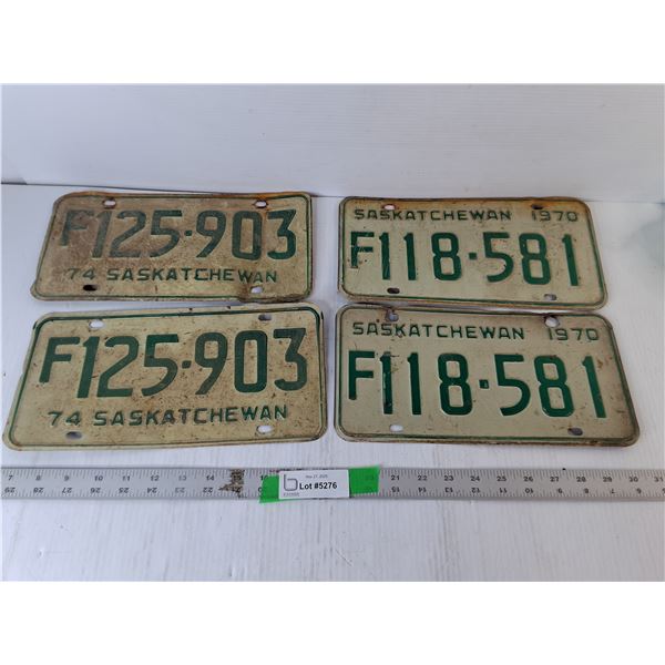 (4) Vintage Saskatchewan License Plates- 1970/74
