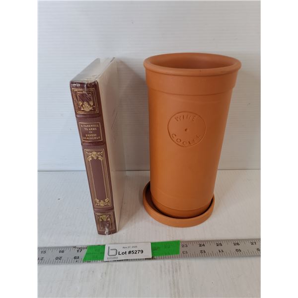 'A Farewell To Arms' Book by Ernest Hemingway- Sealed & Terra Cotta Wine Cooler 9.75" Tall