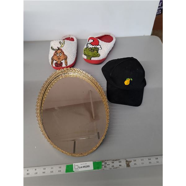 Grinch Slippers- 40/41, Oval Mirror 15.75" & Hat