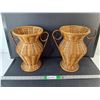 Image 1 : (2) Double Handled Wicker Vases 12" Tall
