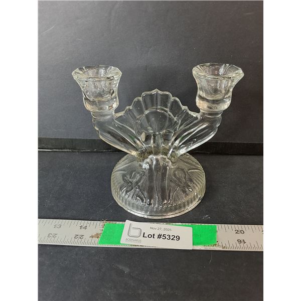 Glass Double Candleholder 5.25" Tall