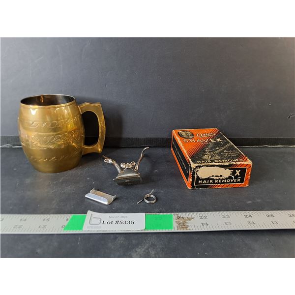Brass Coffeemug & Vintage Oster Shavex Razor