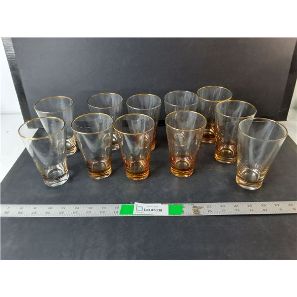 (11) Glasses with Gold Colored Rims 5.25"