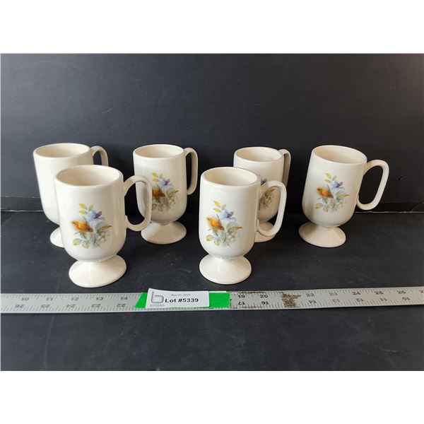 (6) Wildflower Motif Pottery Mugs