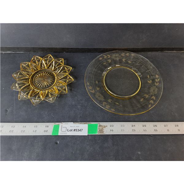 (2) Amber Glass Plates Up to 8.25"