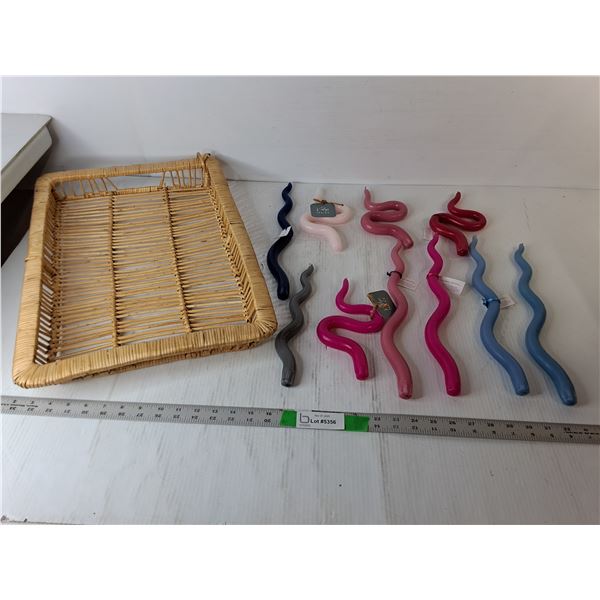 Wicker Tray 19.25" x 14.5" & (10) Curved Candles Up to 13.75"