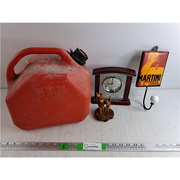 10L Jerry Can, Circa Quartz Desk Clock, Carved Wood Decor, Martini Coat Hook