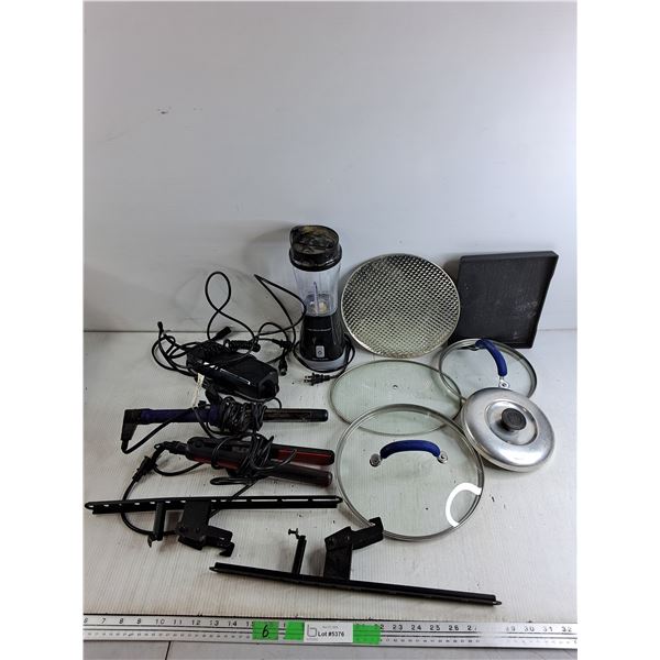Hamilton Beach Blender, Hair Straighteners, Pot Lids, Tea Cup Tray, Misc, As Is