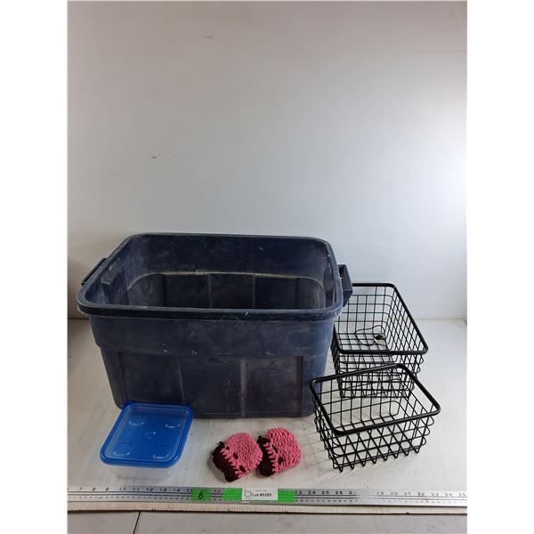 Metal Baskets, Infant Knitted Socks, Plastic Storage Tote 21" x 15" x 12" Ziploc Container, No Ship