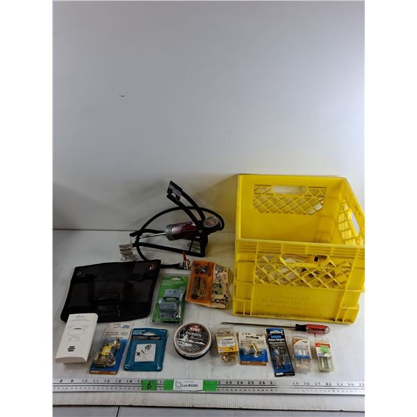 Air Pump, Stanley FatMax, Milk Crate, Picture Hangers, Gate Latch, Mirror Holders, Misc