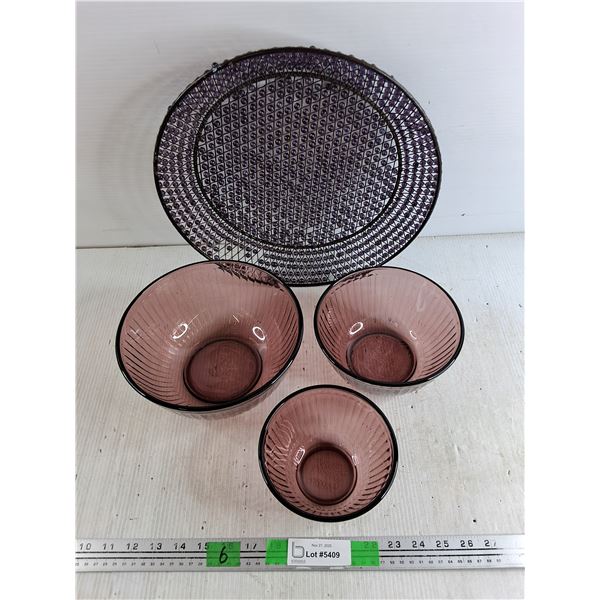 (3)  PYREX Glass Bowls, Fruit Serving Platter