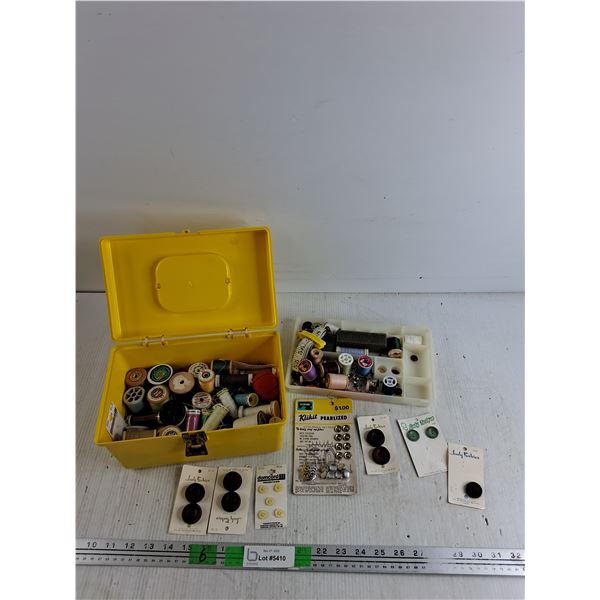 Small Sewing Box, Sewing Threads, Buttons, Klikit, Measuring Tape, Misc
