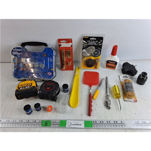 Mastercraft Rotary Tool Accessory Set, Measuring Tapes, Laces, Shoe Horn, Fly Swatter, White Glue