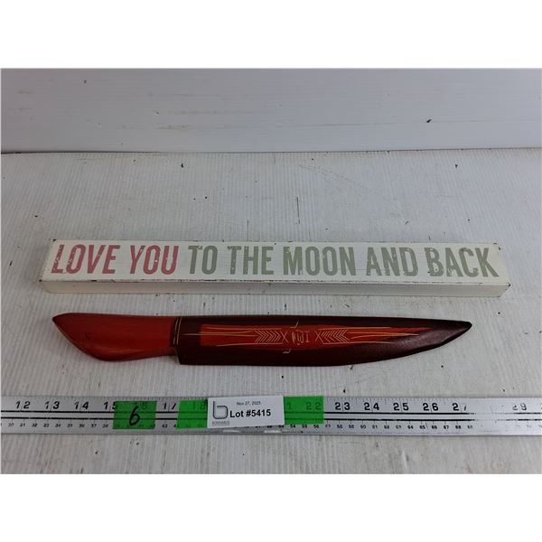 Carved Wood Decorative Knife, Wooden Wall Decor