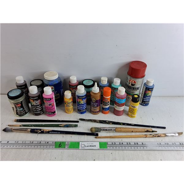 Various Acrylic Paints, Paint Brushes, Anti Rust Plastic Enamel - No Ship