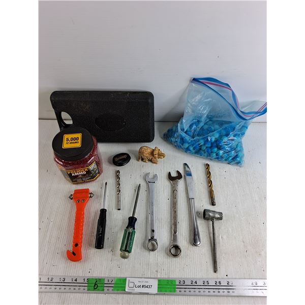 .12g Precision BBS Ammo, Elephant Ornament, Old Timer Plastic Case, Glass Breaker, Wrenches, Misc