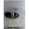 Image 1 : Cooking Pot, Plastic Cutting Board, Pyrex Glass Baking Dish, Metal Bowl 12", Misc