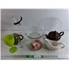 Image 1 : Gravy Boat, Glass Bowl, Glass Pie Desh, Ceramic Tea Pot, Goblets, Tea Cup & Saucer