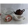 Image 5 : Gravy Boat, Glass Bowl, Glass Pie Desh, Ceramic Tea Pot, Goblets, Tea Cup & Saucer