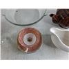 Image 7 : Gravy Boat, Glass Bowl, Glass Pie Desh, Ceramic Tea Pot, Goblets, Tea Cup & Saucer