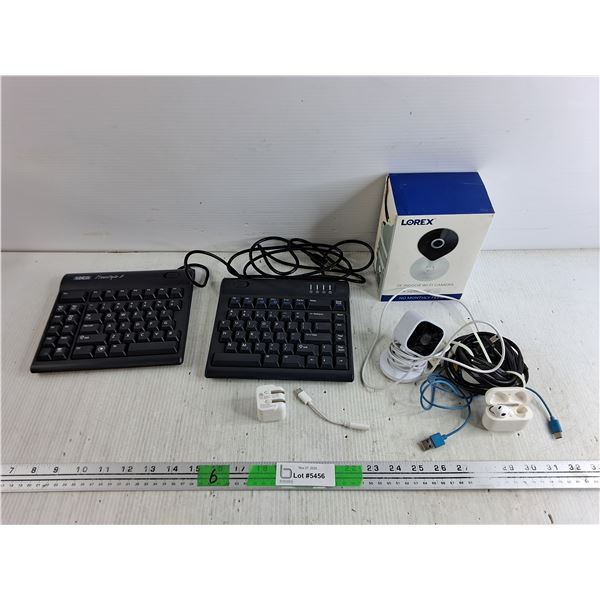 Kinesis Freestyle 2 Keyboard, USB Wall Charger, Lorex 2K Indoor WiFi Camera, Earbuds - As Is