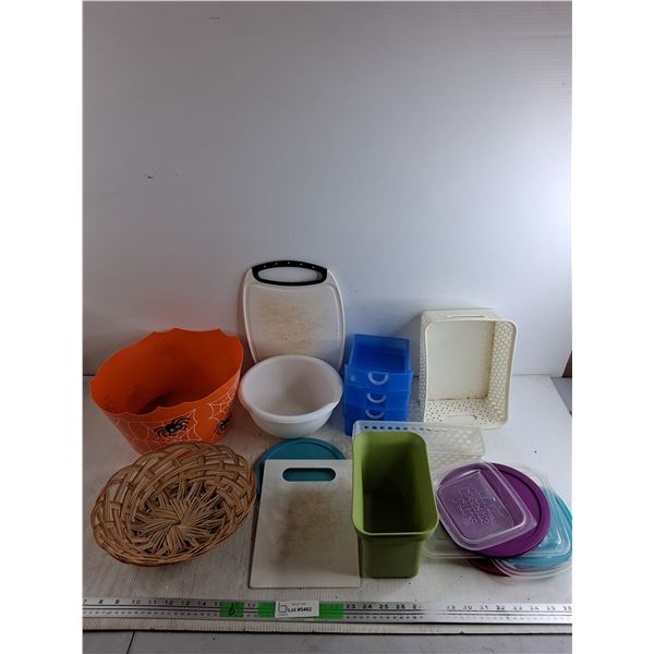Halloween Basket, Cutting Boards, Plastic Bowl, Container Lids, Wicker Basket, Misc