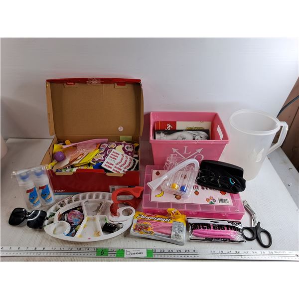 Sunglasses, Various Stickers, Paint Palette, Shoe Cream, Pink Tote, Misc