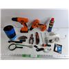 Image 1 : Black & Decker 20V Cordless Drills - Powers On, As Is, Telescopic Back Scratcher, Box Cutter, Pliers