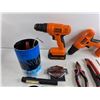 Image 3 : Black & Decker 20V Cordless Drills - Powers On, As Is, Telescopic Back Scratcher, Box Cutter, Pliers