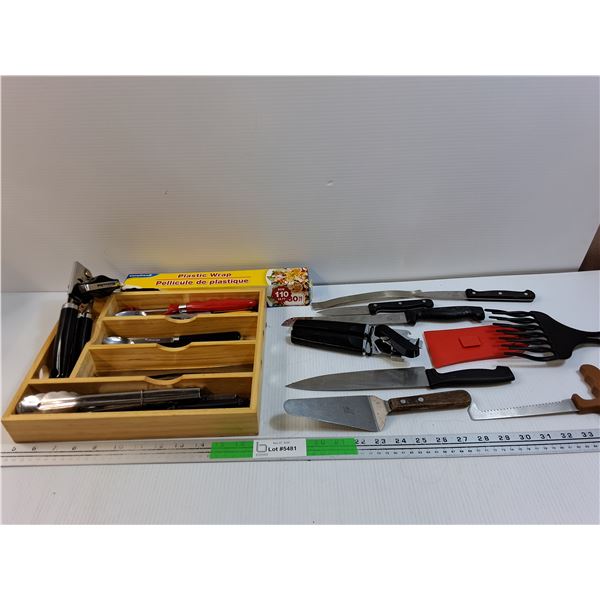 Kitchen Utensils  Various Items, Cutlery, Knives, Can Openers - As Is