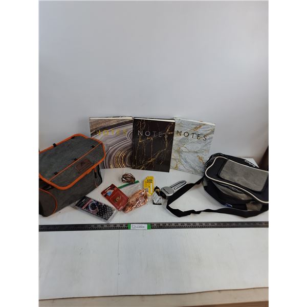 (3)Notebooks, (2)Lunch Bags, Bell Links 1/2"x3/32" Chain, Misc