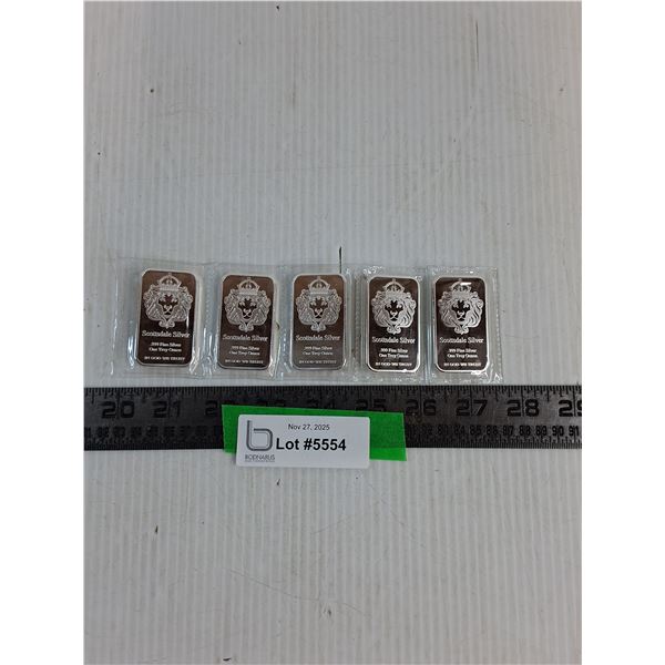 (5)Scottsdale Silver One Troy Ounce- Cannot Authenticate