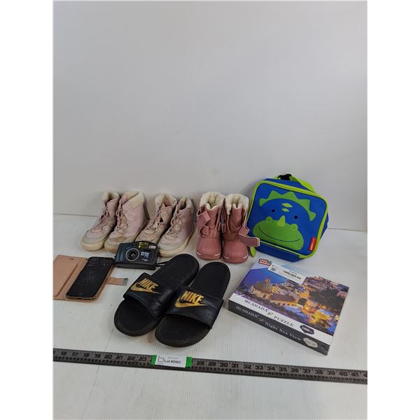Kids Winter Boots- Sizes 7 & 10, Nike Slippers, Luch Kit,  1000 pcs Puzzle, Misc