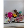Image 1 : Plastic CAT Dump Truck, Rubber T-rex, Barbie Mirror & Accessories, OuiFit 2000ml Water Bottle
