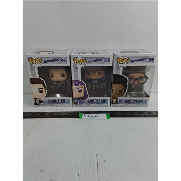 (3) In Box Funko Pop Marvel Characters (Chase Stein, Gert Yorkes, Alex Wilder)