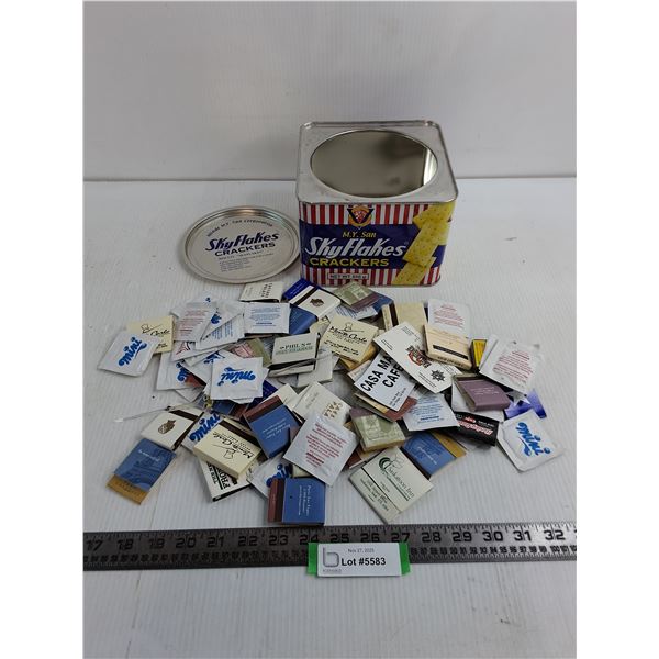 Vintage Skyflakes Tin Filled with Match Books & Wet Naps