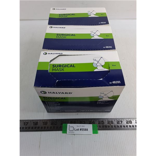 (3) Halyard 50-Piece Boxes of Surgical Masks - 1 Box Open