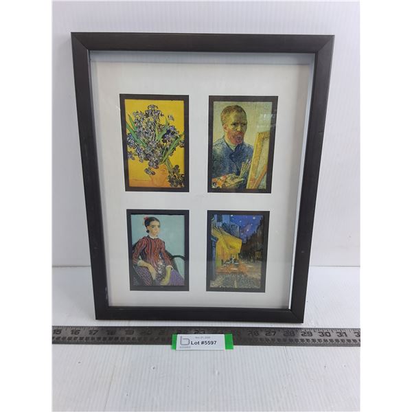 Wood-Framed Display of 4 Miniature Van Gogh Prints - Frame Unattached - 12" x 15"