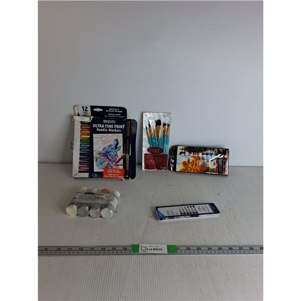 Ultra Fine Doodle Markers, 7 pc Paint Brush Set, Watercolour Set, Graphite Pencils, Misc
