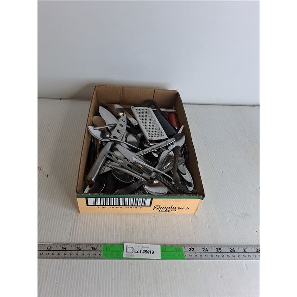 Various Silverware, Whisks, Graters, Misc