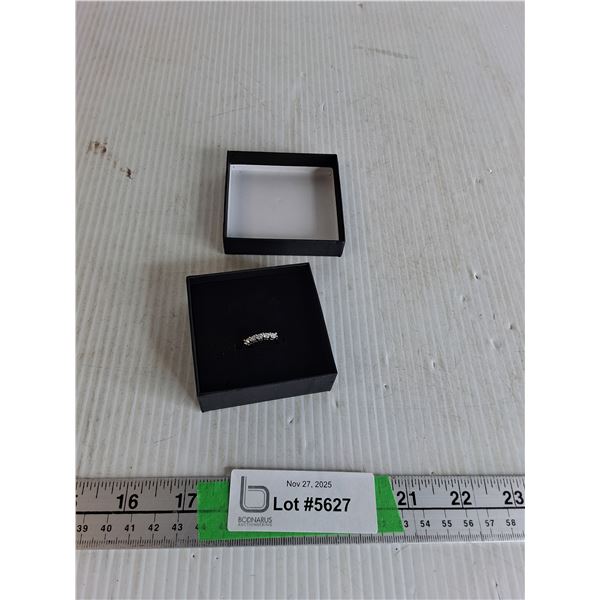 Womans Silver Coloured Ring  With Stone Approx Size 8.5- Cannot Authenticate