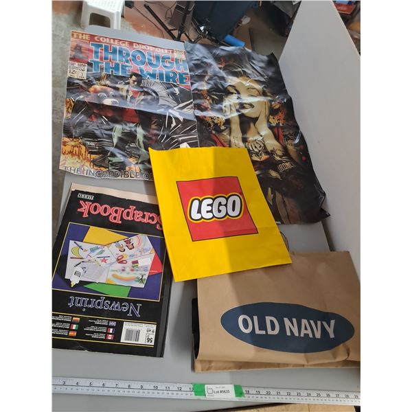 Lego Bag, Old Navy Bag, Scrap Book,The Incredibles Poster, Misc